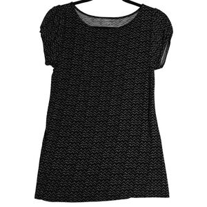 Ann Taylor Loft Chevron Top Womens Small Black White Zig Zag Puff Sleeve Scoop